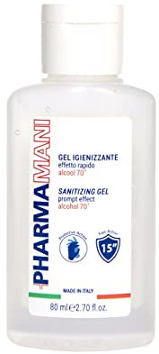 Pharmamani GEL IGIENIZZANTE MANI TASCABILE da 80 ml. 70% Alcool, Effetto Rapido, Non appiccica. Si assorbe subito. Idrata le mani. Profumo gradevole, Dermatologicamente Testato.