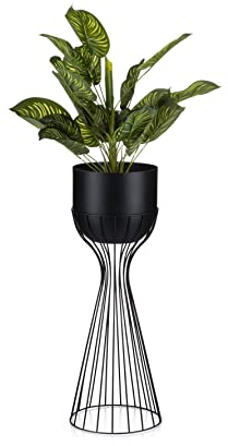 HowHomely Moderne Blumenständer Metall 56 cm Hoch mit Schwarz Blumentopf Rund 18 cm Ø auf Robuste Ständer - Pflanzenständer zur Dekoration Innenräumen