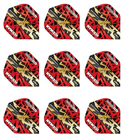 RED DRAGON Hardcore Gerwyn Premium rött och guld dartflyg standard - 3 uppsättningar per förpackning (totalt 9 dartflygningar)