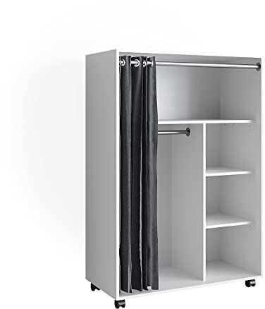 Vicco Kleiderschrank Doros, Flügeltürenschrank, Weiß, 100 x 146.6 cm mit Rollen
