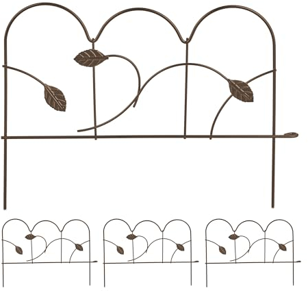 Relaxdays Juego de 4 cercas de Metal para arriat Set 4 Vallas de Jardín, Bordaduras Césped, Huerto, 4 Paneles de 28x38,5 cm, Cierre Decorativo, Estacas, Bronce, Acero