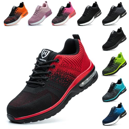 Baofular Safety Trainers Men Womens Steel Toe Trainers Lightweight Comfortable Safety Shoes Work Trainers Non Slip & Breathable Red 6 UK 40 EU 250