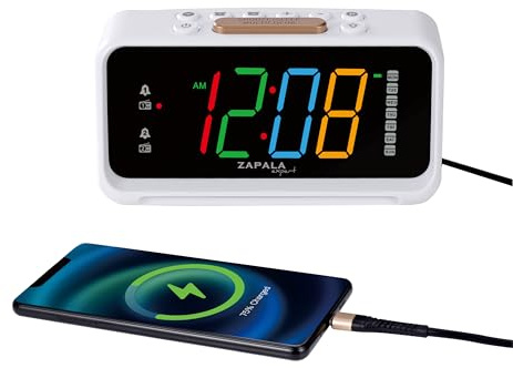 ZAPALA expert Alarm Clock Radio, 2 Alarms Jumbo LED Display Plug in Digital FM Clock Radio with USB Charging Port, Days Display, Adjustable Volume & Dimmer, Nightlight, Snooze for Deep Sleepers Kids