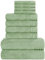 Olivia Rocco Monaco 10 Piece Bathroom Towels Bale Set - Premium Quality Water Absorbent Towel, 4 Face 4 Hand 2 Bath Towel, 500 GSM Washable Towels Set, Sage Green