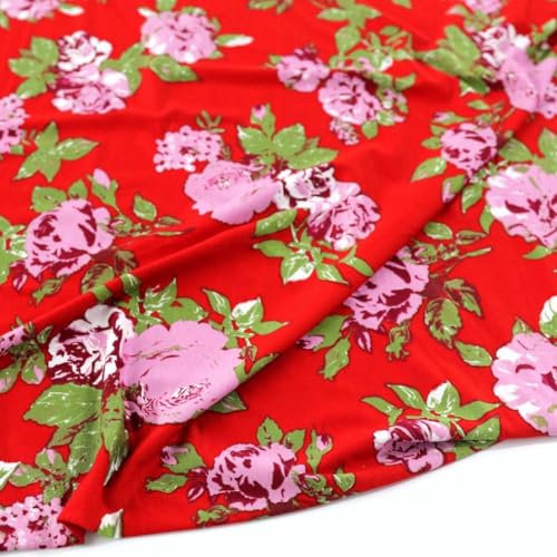 TOLKO bunter Designer Baumwoll-Jersey für Shirt Kleid Rock | Weich blickdicht elastisch | Jersey Stoff Meterware Kleiderstoff Stoffe zum Nähen Basteln | 150cm breit Baumwollstoff (Rosen)