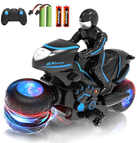 Tecnock RC Motorcycle, Remote Control Motorcycle with LED Lights, RC Car Dirt Bike Toy, 360° Spins and Flips, Rechargeable Batteries, Gift for Boys Ages 5-7, 8-12