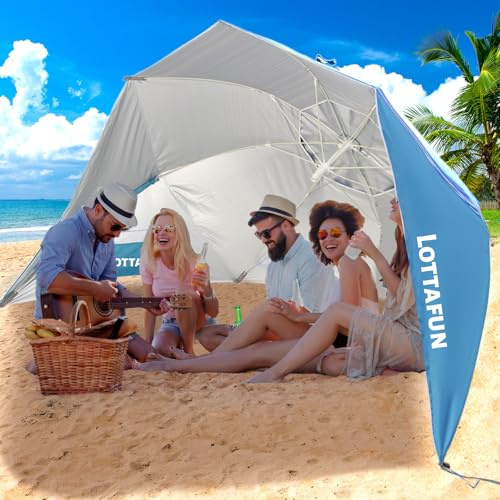 LOTTAFUN Beach Shelter Umbrella Premiere UPF 50+ Umbrella Shelter for Sun and Rain Protection for Adult (10-Foot,Blue Stripe) (Blue Wave Stripe)