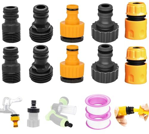 12 Piezas Accesorios Manguera Jardin Kit de Conector 1 Pulgada 1/2 Pulgada 3/4 Pulgada, FORMVERSITY Plástico Adaptador Grifo Manguera Conector Manguera, Garden Hose Connector Hose Connector