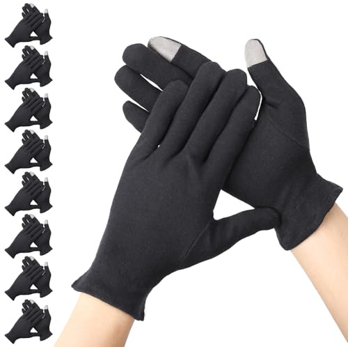 Segbeauty Guanti Cotone Dermatologici, 8 Paia Guanti Cotone Nero Touch Screen, Lavabili e Riutilizzabili, per Eczema, Mani Secche, Ispezione di Gioielli, Donne (M)