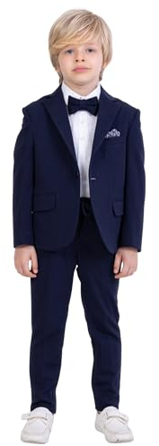 Suit for Boys | 4-Piece Flexible Comfortable Lycra Fabric Set Shirt, Pants, Jacket, and Bow Tie | with Spandex Party and Formal Wear for Boys Ages 2-15