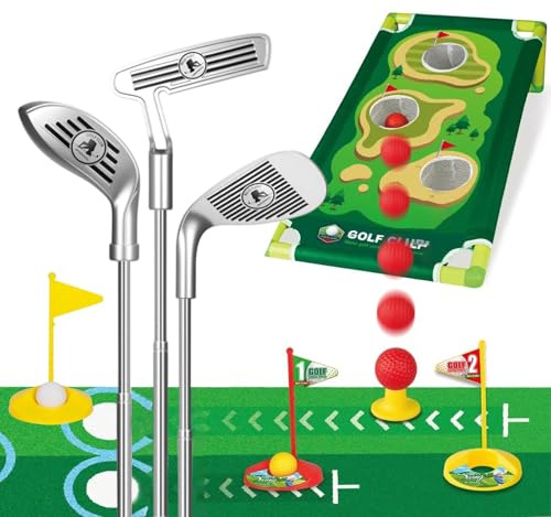 Beafaoo Kids Golf Set, Kids Golf Clubs,Toddler Golfs Set with 1 Throwing Board, 1 Putting Mat, 9 Balls, 3 Children's Clubs, 3 Tees, 3 Holes, Indoor and Outdoor Sports Toys for Boys Girls