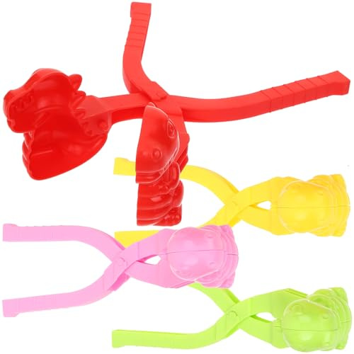 Toyvian 4 pezzi Stampi per Palle di Neve Forma di Dinosauro Giocattolo Invernale con Manici Flessibili per Strumento Outdoor per Creare Palline di Neve Divertenti e Pulite per Ragazzi e