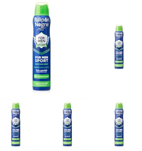 Tulipán Negro | Desodorante Spray for Men Sport 200 ml |Antitranspirante Efecto Energy Cool | Control del Sudor Todo el Día | Fragancia Masculina Duradera (Paquete de 5)