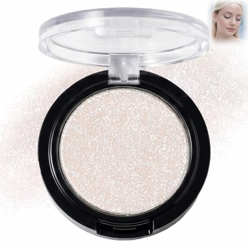 Ice Crystal Shimmer Eyeshadow – Silver White Glitter Pressed Powder for Light-Reflective Eye Makeup, Buildable Sparkle with Smooth Blendable Texture, Compact Single Shade Design