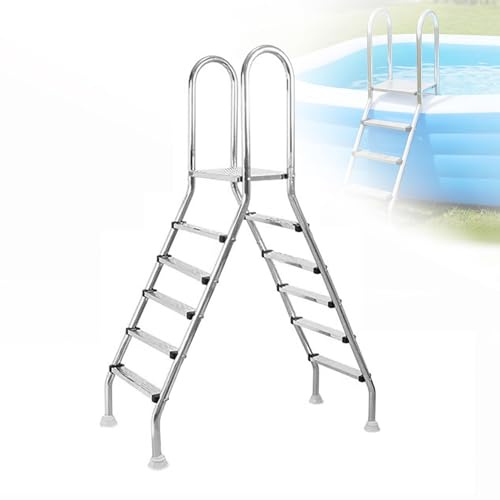 SNNAQON Scala per Piscina sopraelevata da 49, in Acciaio Inox 304 Resistente, 4 gradini, Scala a Doppia Faccia con Piedi Antiscivolo in Acciaio, capacità Massima di carico 330 lb,150cm