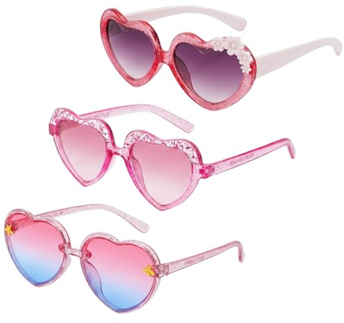 Vesavifaka 3 paires de lunettes de soleil pour enfants, lunettes de soleil en forme de cœur avec designs d'abeilles et de fleurs, verres UV400 pour lunettes de soleil filles, lunettes de plage