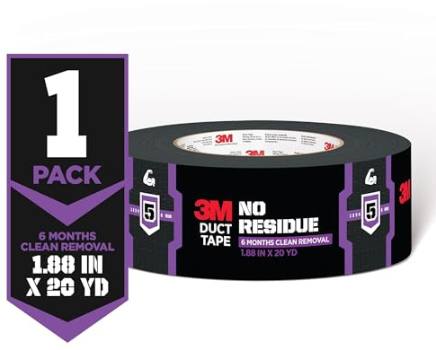 3M No Residue Duct Tape, 1.88 in x 20 yd, 1 Roll, Removes Without a Trace, Great for Bundling, Securing Cords, Tear by Hand Vertically and Horizontally, Ideal for Indoors and Outdoors (2420)