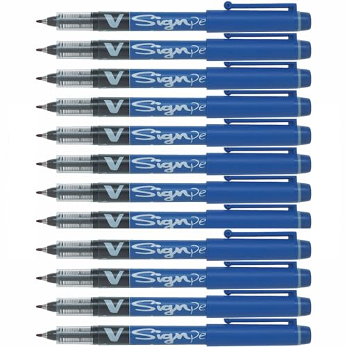 Pilot V-Sign Bold 2.0mm Tip Width 0.6mm Line Width Fineliner Pen (Blue) Pack of 12 Pens