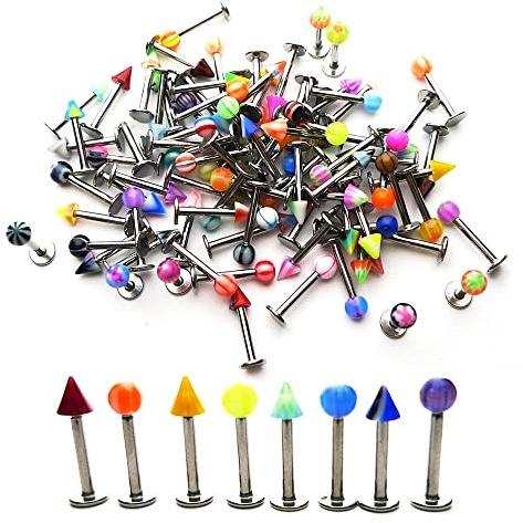 Groupcow 100pcs Stainless Steel Labret Lip Bar Ring Body Piercing Barbell Jewelry Ball