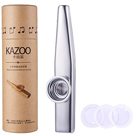 WANDIC Aluminiumlegierung Kazoo Und 3 Kazoo Membran Metall Kazoo mit Vintage Geschenkbox, Silber, Instrument Profi Kazoo für Alle Altersgruppen, Guter Begleiter für Gitarre, Klavier, Violine