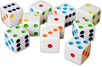 Hobby Monsters 10 D6 16mm White Dice with Multi-Colored Pips