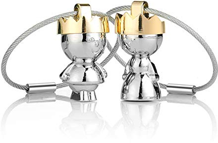 zooting 2 Porte-clés Reine et Roi Couronne pour Couples, 1 Paire de Petit Porte-clés Amour, lanière déco en câble d'acier Inoxydable pour Partenaire Amant Meilleur ami Cadeau d'amitié