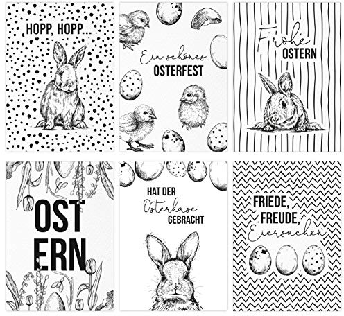 Papierdrachen 12 Osterkarten zum Sammeln und Verschicken - liebevoll gestaltetes Postkarten Set Schwarz-weiß - Grußkarten Set 14