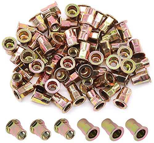 Mardatt Metric Hex Rivet Nut Assortment Kit Carbon Steel Hex Rivnut Flat Head Threaded Insert Nutserts (M6-60pcs)