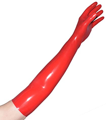 Rubberfashion Guanti in lattice lunghi - Guanti in lattice lunghi fino al gomito per donne e uomini, coppia rosso 0,4 mm S