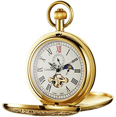 Tiong Orologio da tasca meccanico doppio cacciatore doppio aperto Tourbillon fase lunare automatico auto vento orologio da tasca elegante cassa d'oro orologi e confezione regalo