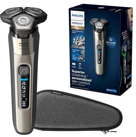 Philips Norelco 9400 Rechargeable Wet/Dry Electric Shaver with SenseIQ and Comfort Glide Ring Technology, Battery Powered, Silver, S9502/83