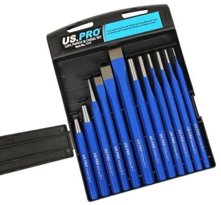 US PRO Herramientas 12pc Punch & Cincel Set Centro Largo Cónico Punzones Cinceles Frío 7117