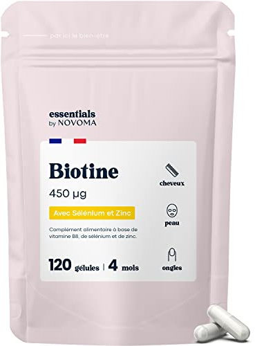 Biotina + Selenio e Zinco, Crescita Capelli, Unghie e Pelle, 120 Capsule Vegane (4 Mesi), Integratore Capelli per Donna e Uomo, Senza Additivi, Essentials by Novoma