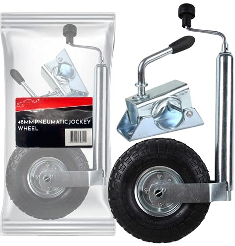 Xtremeauto Pneumatic Jockey Wheel Heavy Duty With Clamp - Trailer Jockey Wheel With Clamp, Replacement 48mm Jockey Wheel, Heavy Duty Jockey Wheel For Caravan, Horse Box & Trailer