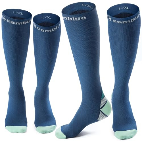 CAMBIVO 2 Pares Medias de Compresión Mujer y Hombre, 20-30mmHg Calcetines Compresion, Compression Socks para Varices, Deporte, Recuperación, Enfermera, Viaje Avion, Running