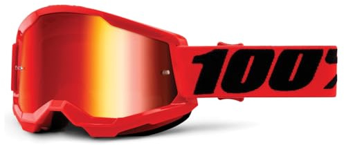100% Strata 2 Youth MX Offroad Schutzbrille, Rot mit roter Spiegelscheibe