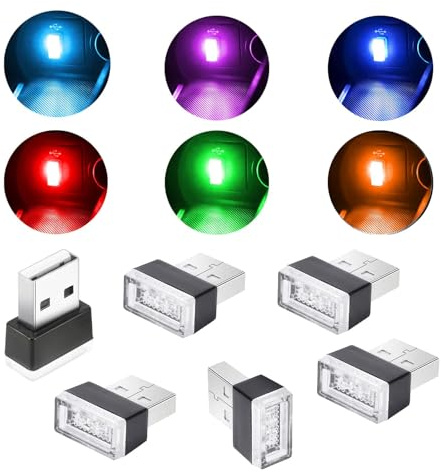 Luces LED de Atmósfera para Automóvil, Iluminación Interior USB, Luz Ambiental, Banco de Energía para Computadora Portátil, 6 Colores