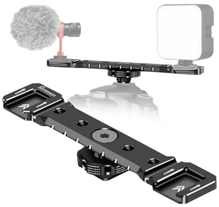 Soporte de montaje de zapata fría doble, extensión de zapata fría doble con agujeros de rosca de 1/4 pulgadas para micrófono de luz de video LED flash