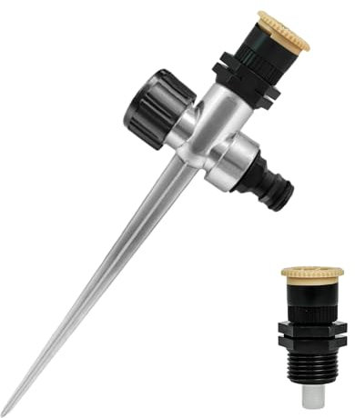 YOUNLEN Set di 2 irrigatori circolari + picchetto in metallo, irrigatore settoriale per prato, impostazioni 30 ° - 360 ° per irrigazione da giardino, resistente ai raggi UV in plastica ABS