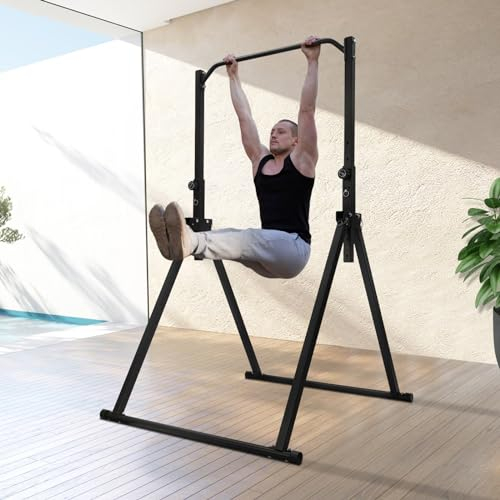 Estaciones de inmersión Pull Up Bar Barra de dominadas Torre de Fuerza Estación de Fuerza con Barra de dominadas Altura Ajustable Plegable Home Gym Estructura Triangular, dominadas