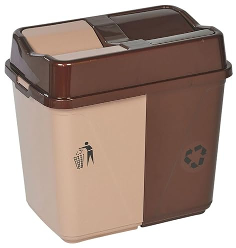 URBNLIVING 60L Duo Kitchen Bin Waste Garbage Can 2 Compartments with Bas Connectors (Brown/Beige)