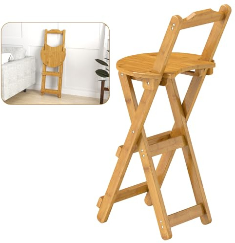 Nisorpa Folding Bar Stool with Backrest Kitchen Counter Height Stool with Back Support Foldable Bamboo Bar Stool Folding Bar Chair for Home Kitchen Island Breakfast No Assembly 1Pack