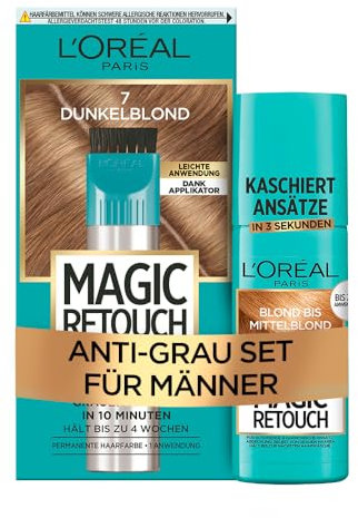 L'Oréal Paris Magic Retouch: Ansatz-Kaschierspray Blond/Mittelblond & Permanent Ansatz-Abdeckung Dunkelblond - 100% Grau-Haar-Abdeckung, Langanhaltend, 75 ml