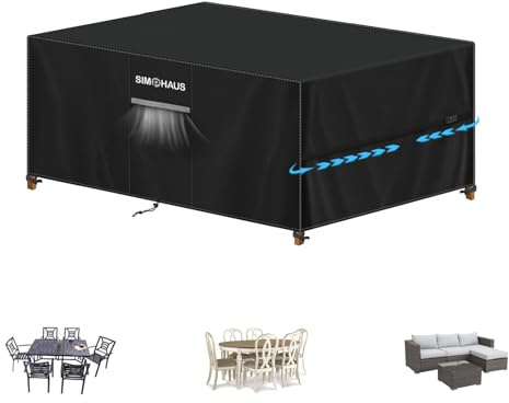 SIMPHAUS Överdrag för trädgårdsmöbler – vattentät skyddshuva för trädgårdsbord, trädgårdsset-överdrag med ventilationsöppningar, 420D Oxford, UV-beständigt, vindtätt, trädgårdsbordsskydd/överdrag för