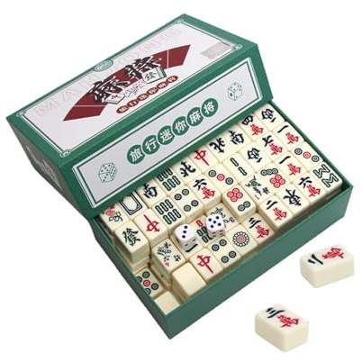 Mini Mahjong Set, Mahjong Set Portable with 2 Dice, Mini mahjong, Mahjong Set Portable, Mahjong Travel Set, 144 Tiles Mahjong Set Portable, Solid Structure Mahjong Game Set for Family Leisure Time Tra