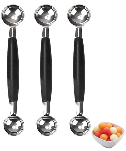 3 Pcs Ice Cream Scoop,Melon Baller,Cookie Potato Double Sided Round Balls Fruit Spoon Tool,Stainless Steel Ice-Cream Cone Dessert Scooper for Mash Digging Fruits Watermelon Meatball Ballers Maker