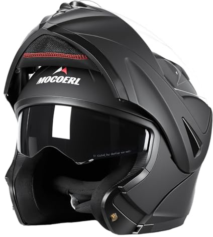 Casco Integral de Moto, Casco Modular, para Hombre y Mujer, con Viseras Dobles, Certificación ECE 22.06, Negro Mate(M)
