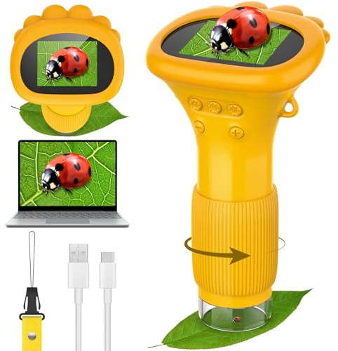 GlobalCrown Microscopio para niños,Microscopio Digital portátil de Bolsillo con 200x Aumento,Compatible con PC,Juguete Infantil Regalo para niños y niñas de 3 4 5 6 7 8 9 10 años