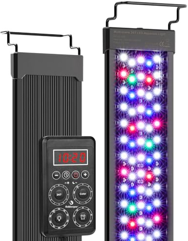 fishkeeper Intelligente Lampe pour Aquarium, IP68 Éclairage LED avec Calibrage Horaire Automatique (Un Bouton), Fonction Mémoire, Pectre Complet 24/7 pour Plantes, 9 Couleurs, 10 Luminosité, 9 Timers