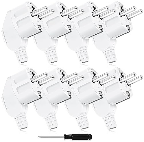 OMIGA Enchufe Macho 8 Piezas Enchufe de Seguridad de Goma Clavija Blanco | Enchufe Macho IP20 250V / 16A + 1 Piezas Destornillador Apto para Electrodomésticos de Interior y Exterior